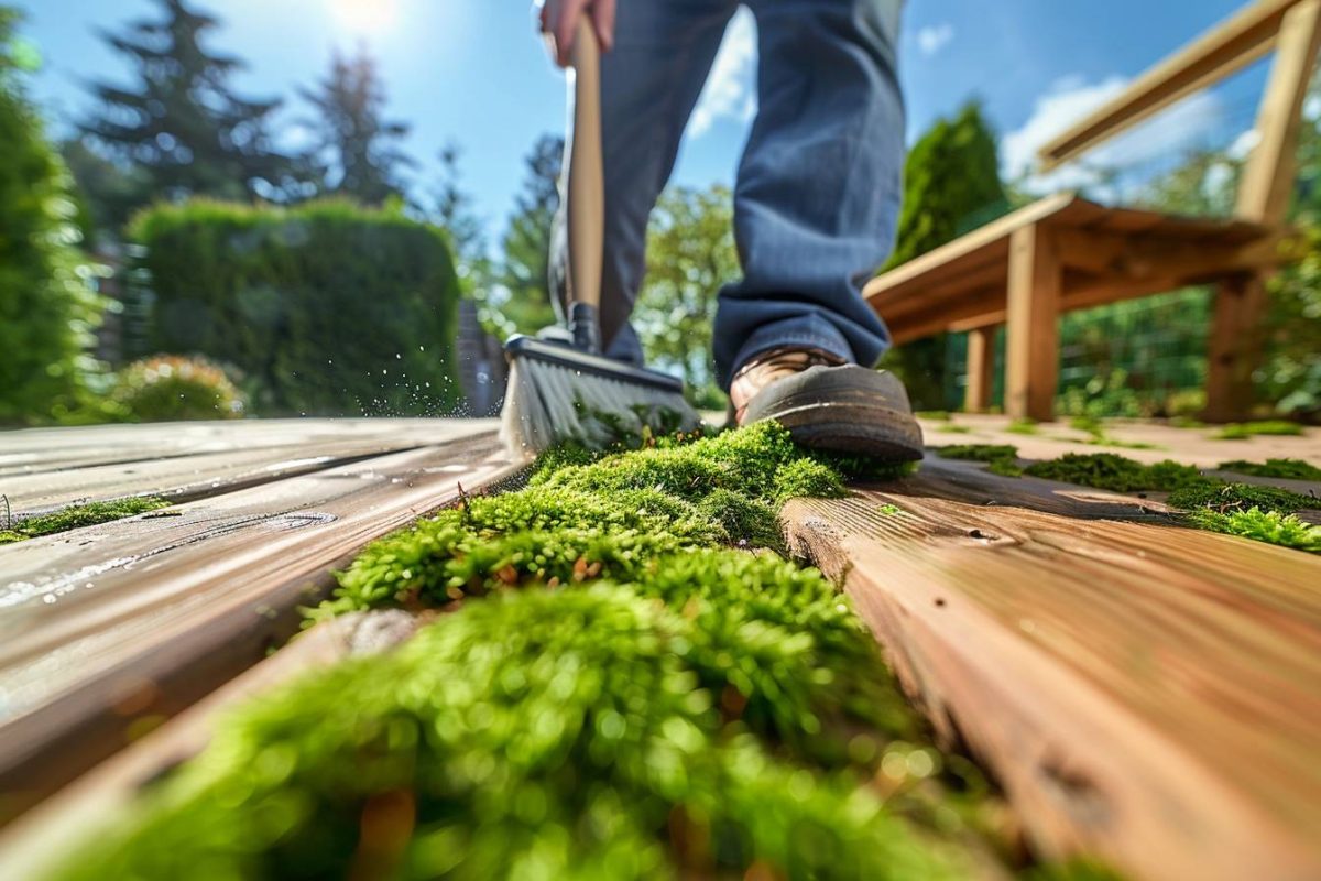 Techniques simples pour éliminer la mousse verte de votre terrasse en bois